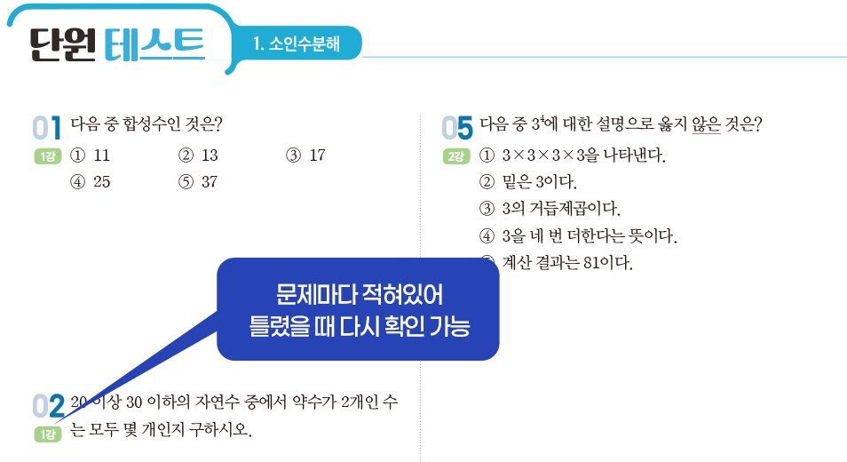문제마다 적혀있어 틀렸을 때 다시 확인 가능